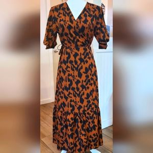 NWOT'S - C+D+M -  Animal Print Silky Wrap Maxi Dress, Tie Waist & Flowy, Size M